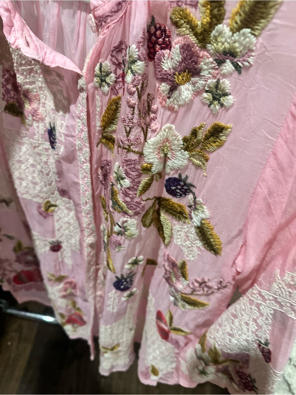 Johnny Was Embroidered Pink Floral Button-Up Blouse - Picture 3 of 9